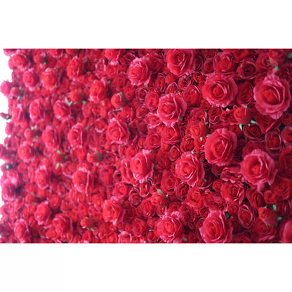 Roll Up Fabric Artificial Lipstick Red Flower Wall Wedding Backdrop, Floral Party Decor, Event Photography-VF-059