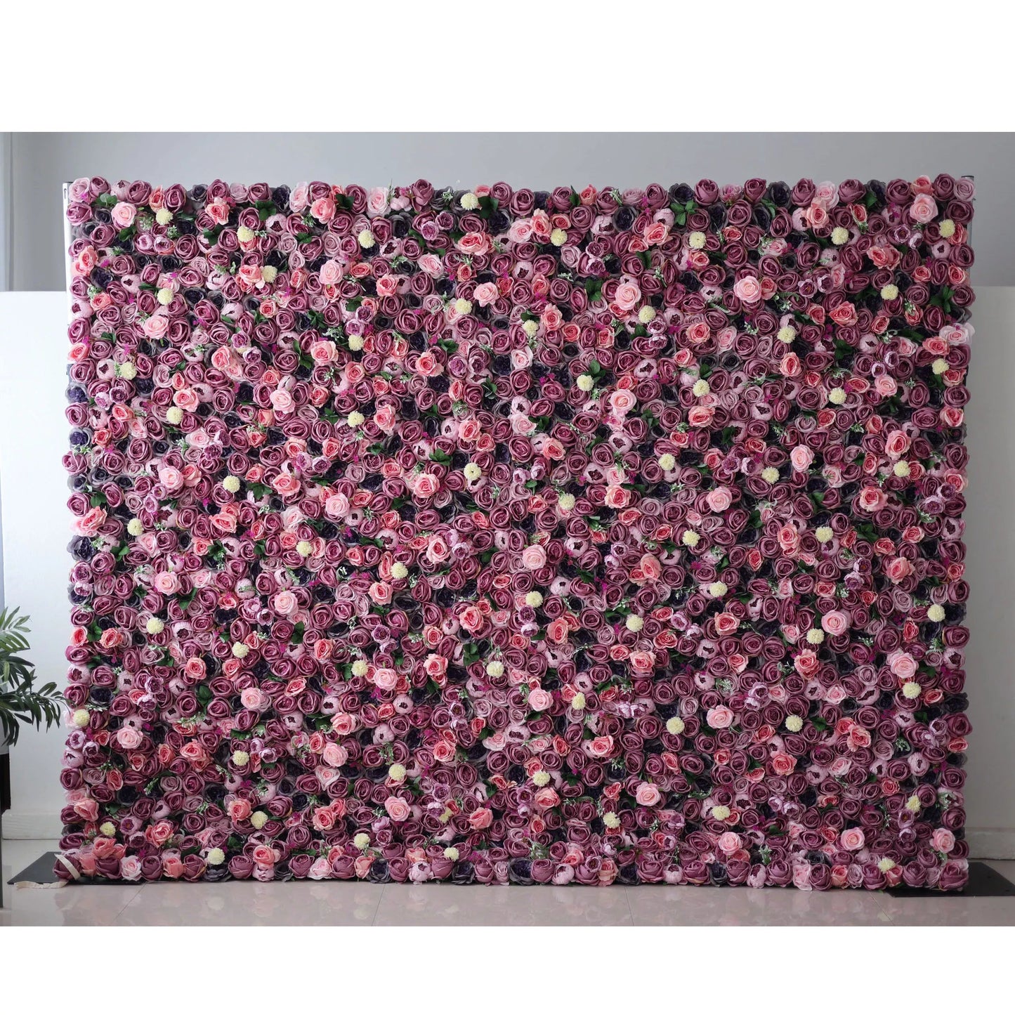 Radiant Rose Ensemble Wall: Lush Pink & Majestic Purple Blooms - A Floral Extravaganza Setting the Tone for Lavish Celebrations-VF-204