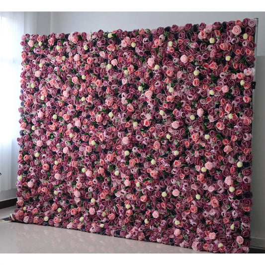 Radiant Rose Ensemble Wall: Lush Pink & Majestic Purple Blooms - A Floral Extravaganza Setting the Tone for Lavish Celebrations-VF-204