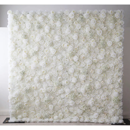 Roll Up Fabric Artificial Pure White Flower Wall Wedding Backdrop, Floral Party Decor, Event Photography-VF-052-3