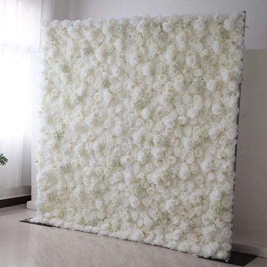 Roll Up Fabric Artificial Pure White Flower Wall Wedding Backdrop, Floral Party Decor, Event Photography-VF-052-3