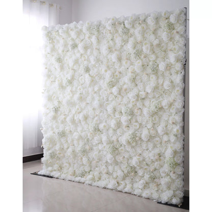 Roll Up Fabric Artificial Pure White Flower Wall Wedding Backdrop, Floral Party Decor, Event Photography-VF-052-3