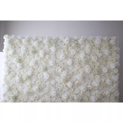 Roll Up Fabric Artificial Pure White Flower Wall Wedding Backdrop, Floral Party Decor, Event Photography-VF-052-3