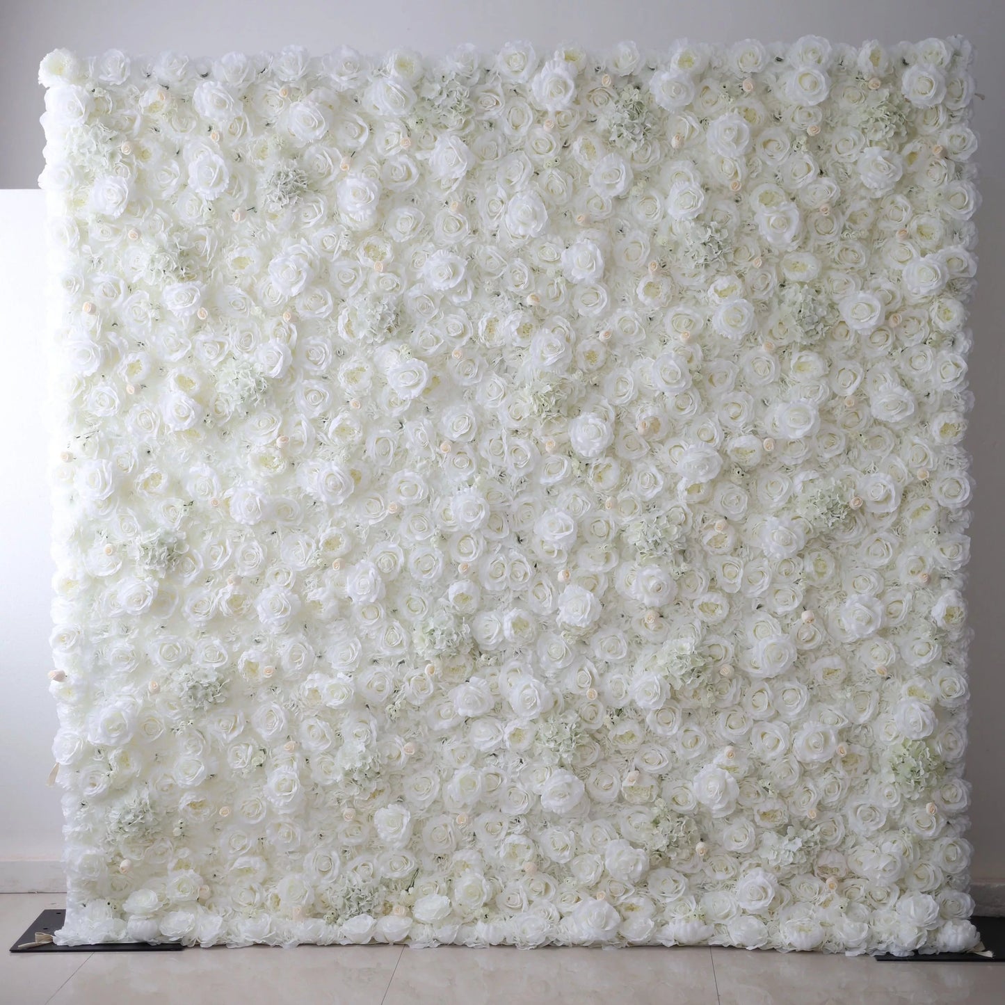 Roll Up Fabric Artificial Pure White Flower Wall Wedding Backdrop, Floral Party Decor, Event Photography-VF-052-3