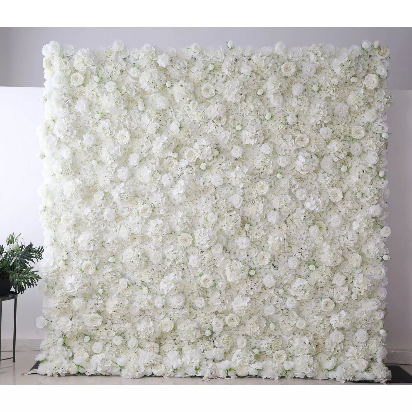 Unveils: Ethereal White Elegance – A Majestic Artificial Fabric Flower Wall Dripping with Pure White Blossoms-VF-210