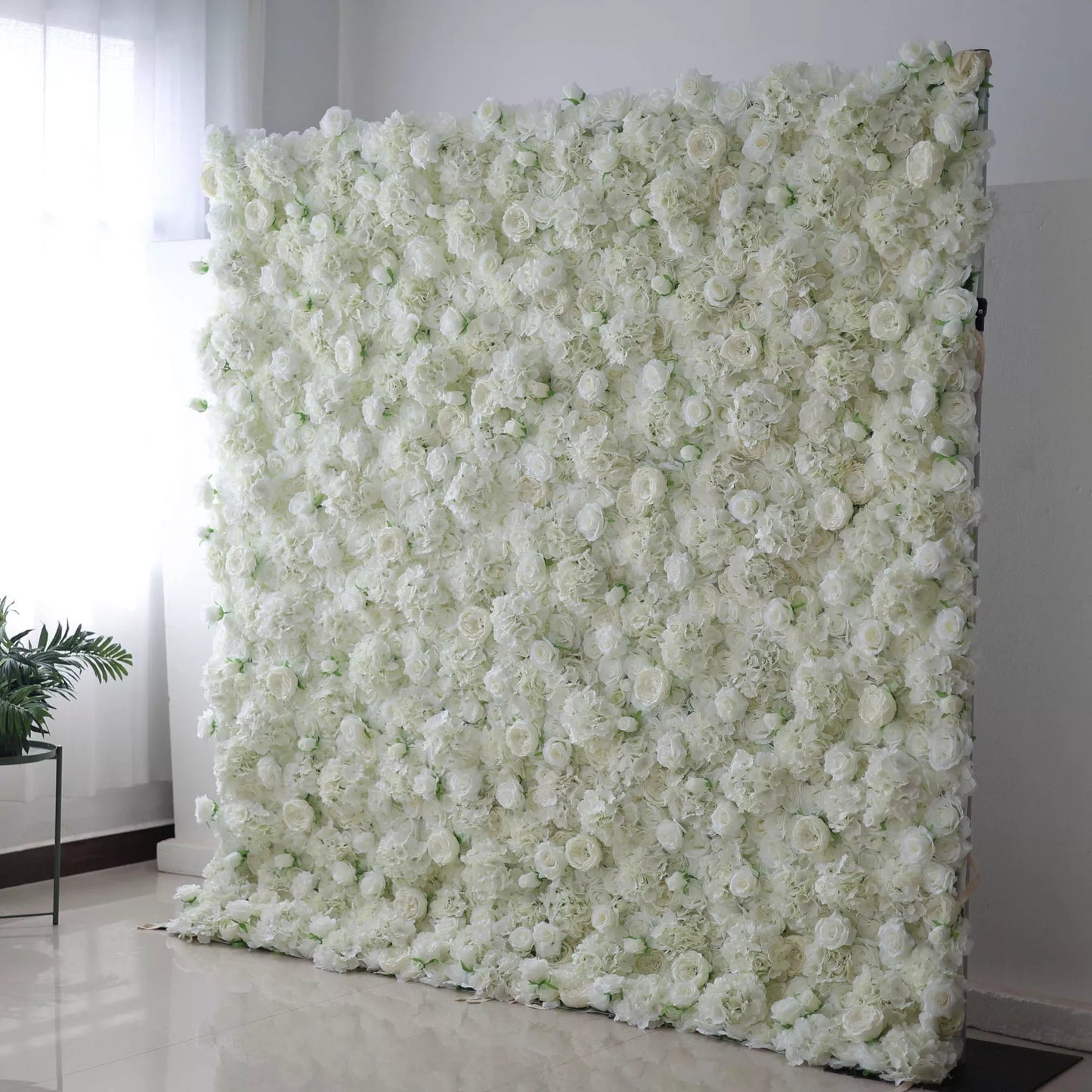 Unveils: Ethereal White Elegance – A Majestic Artificial Fabric Flower Wall Dripping with Pure White Blossoms-VF-210