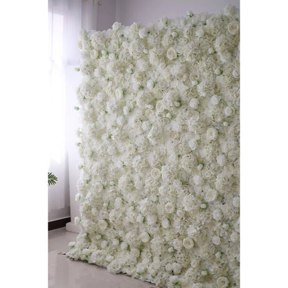 Unveils: Ethereal White Elegance – A Majestic Artificial Fabric Flower Wall Dripping with Pure White Blossoms-VF-210