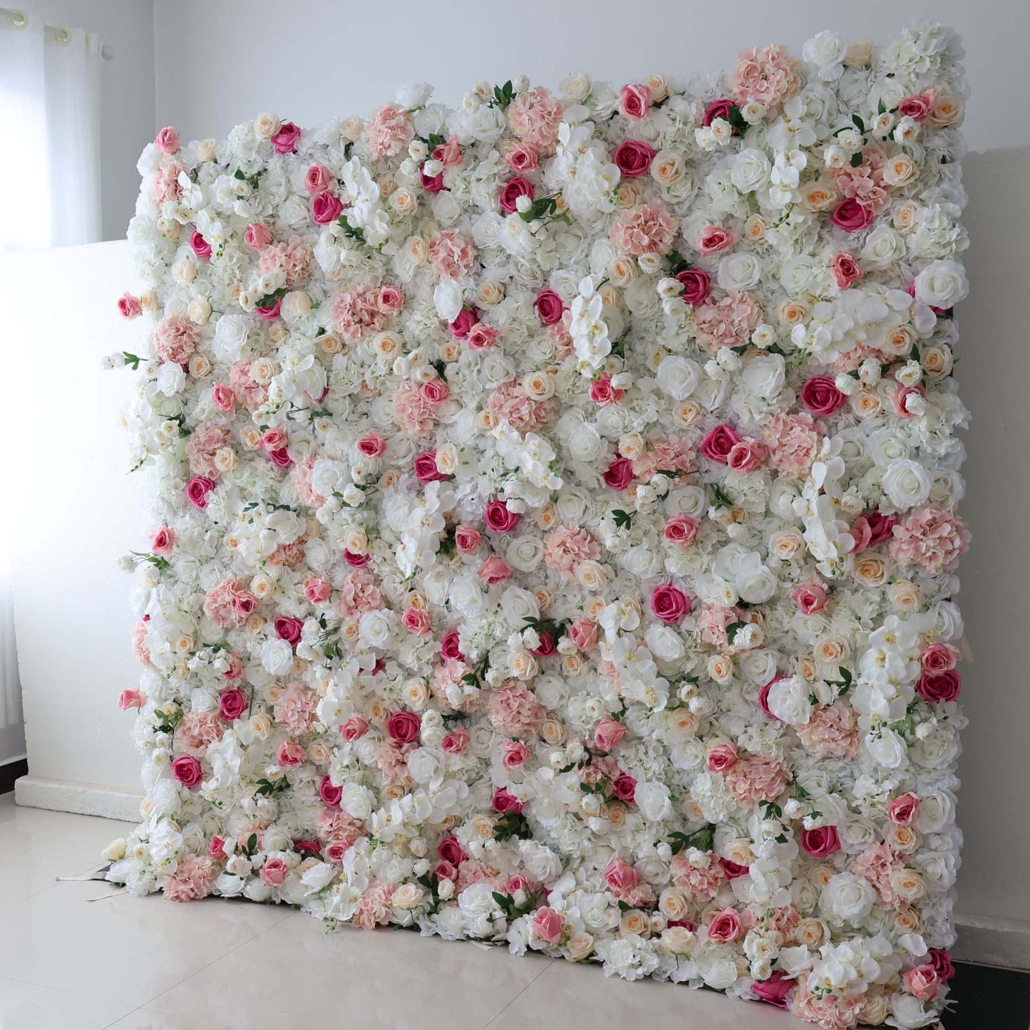 Roll Up Fabric Artificial Flower Wall Wedding Backdrop, Floral Party Decor, Event Photography-VF-297