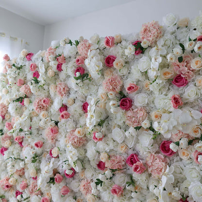 Roll Up Fabric Artificial Flower Wall Wedding Backdrop, Floral Party Decor, Event Photography-VF-297