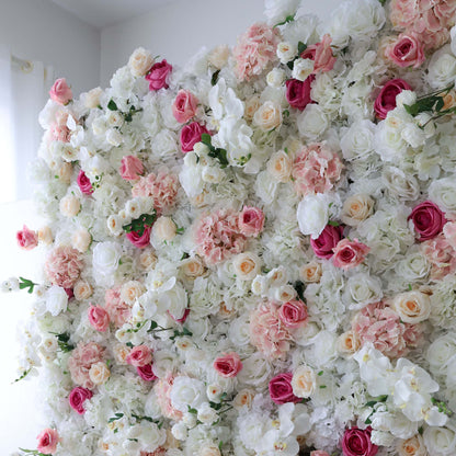 Roll Up Fabric Artificial Flower Wall Wedding Backdrop, Floral Party Decor, Event Photography-VF-297