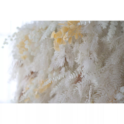 Unveils: The Enchanted Snowscape – A Majestic Artificial Fabric Flower Wall of Wintry Whites and Golden Blooms-VF-208