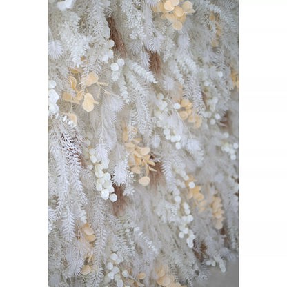 Unveils: The Enchanted Snowscape – A Majestic Artificial Fabric Flower Wall of Wintry Whites and Golden Blooms-VF-208