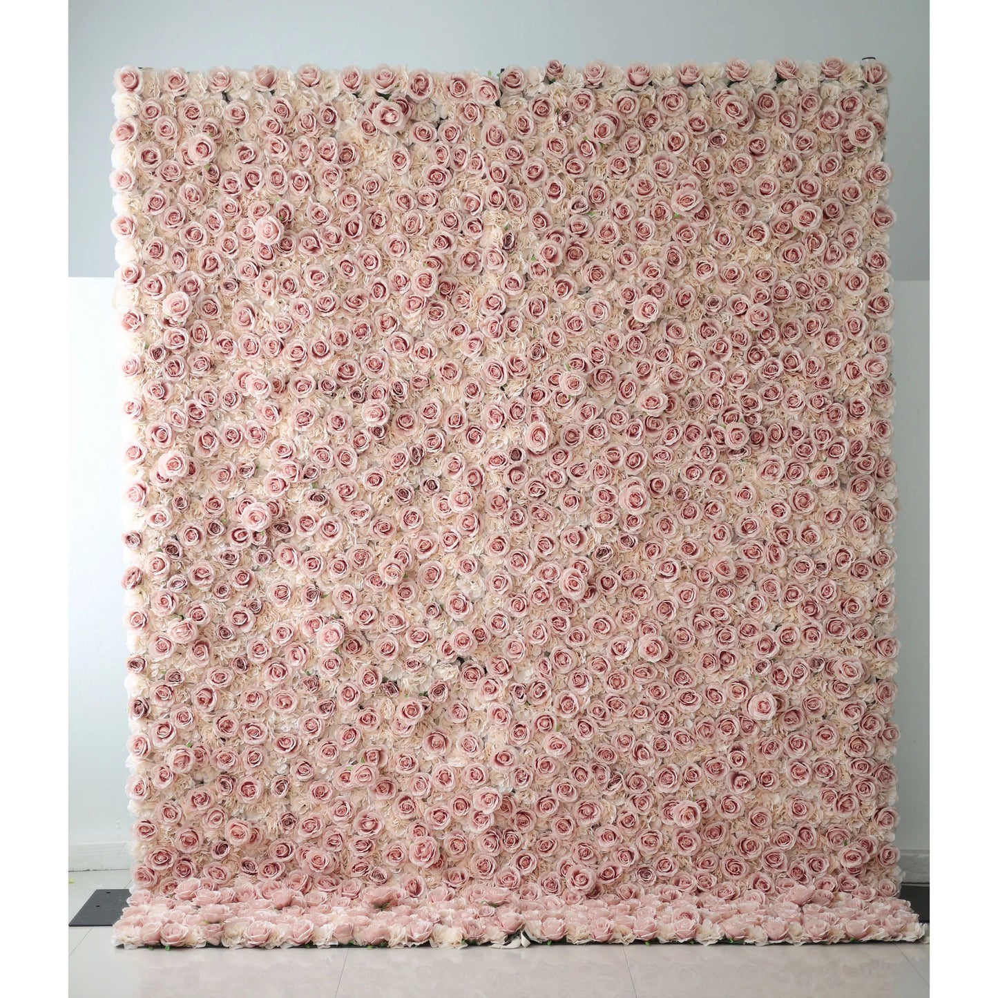 Showcases: Serene Rose Whispers – An Exquisite Artificial Fabric Flower Wall Enriched with Blushing Pink Blossoms-VF-209