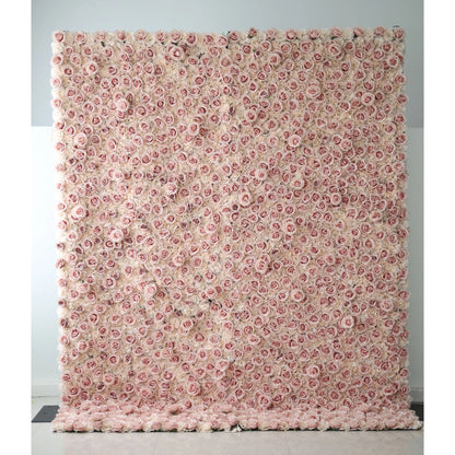 Showcases: Serene Rose Whispers – An Exquisite Artificial Fabric Flower Wall Enriched with Blushing Pink Blossoms-VF-209