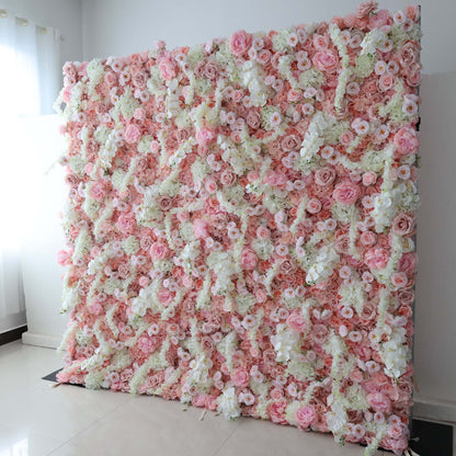 Roll Up Fabric Artificial Flower Wall Wedding Backdrop, Floral Party Decor, Event Photography-VF-304