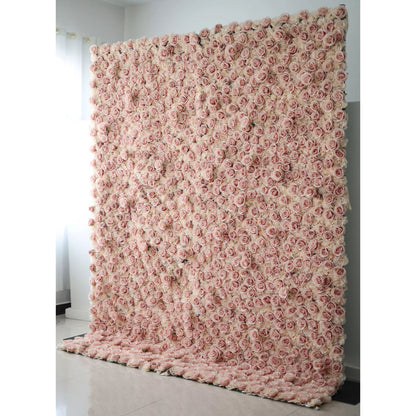 Showcases: Serene Rose Whispers – An Exquisite Artificial Fabric Flower Wall Enriched with Blushing Pink Blossoms-VF-209