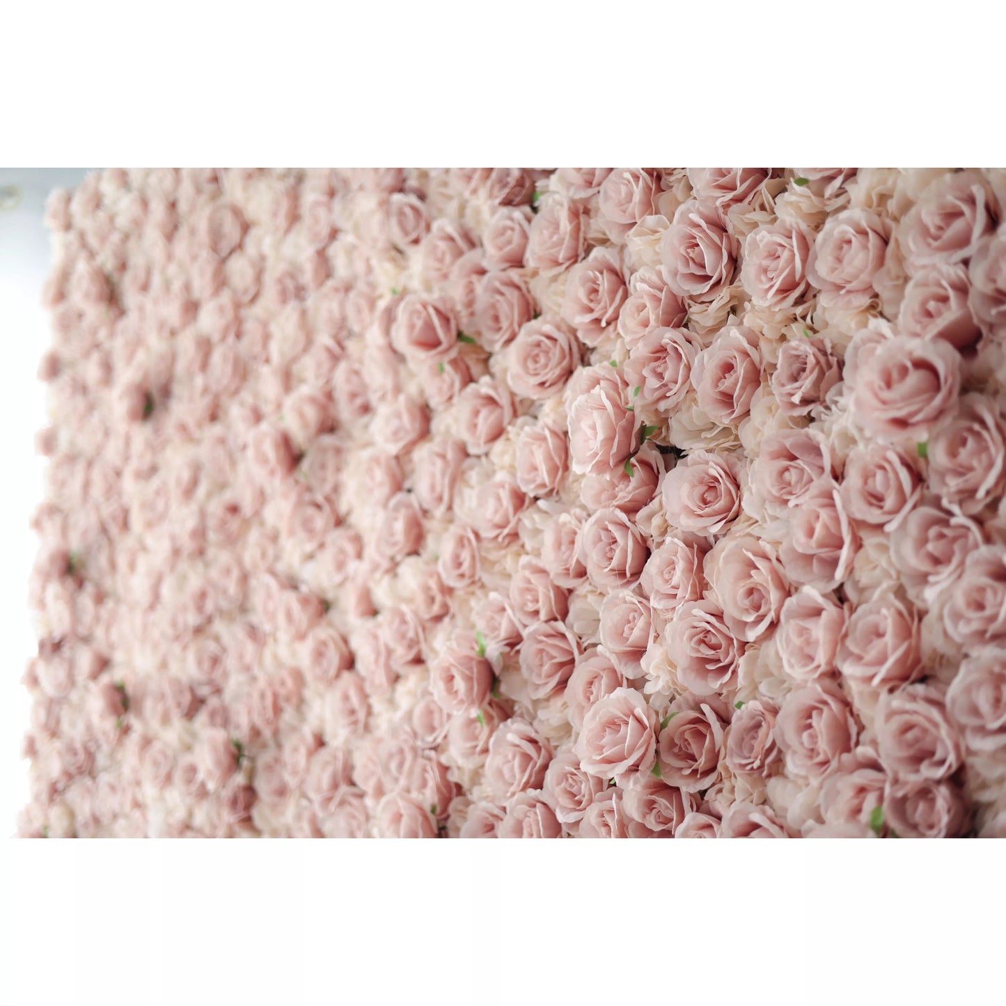 Showcases: Serene Rose Whispers – An Exquisite Artificial Fabric Flower Wall Enriched with Blushing Pink Blossoms-VF-209