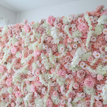 Roll Up Fabric Artificial Flower Wall Wedding Backdrop, Floral Party Decor, Event Photography-VF-304