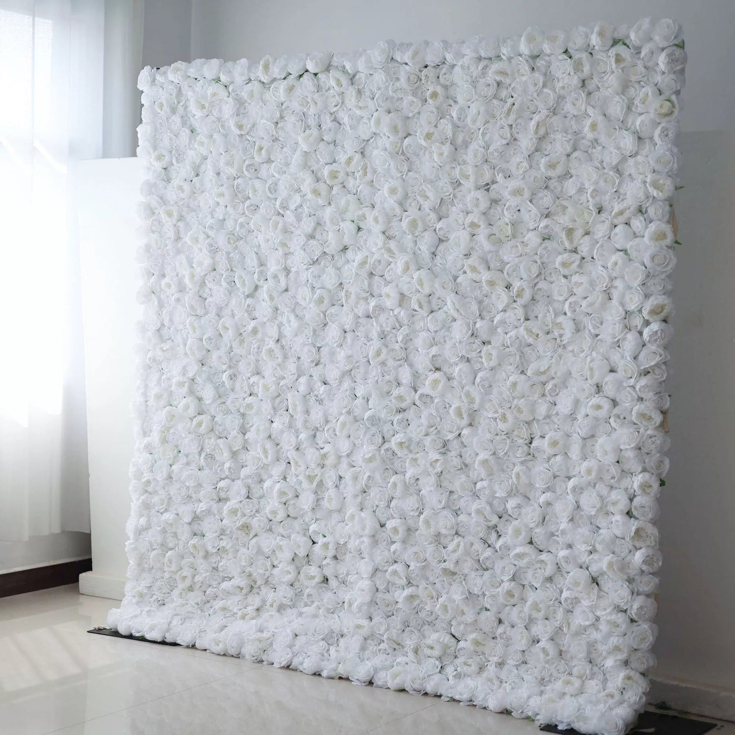 Presents: White Blossom Bliss – A Dense Array of Roses in an Artificial Fabric Flower Wall-VF-211