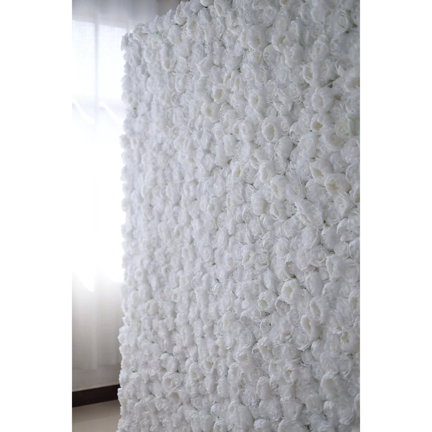 Presents: White Blossom Bliss – A Dense Array of Roses in an Artificial Fabric Flower Wall-VF-211