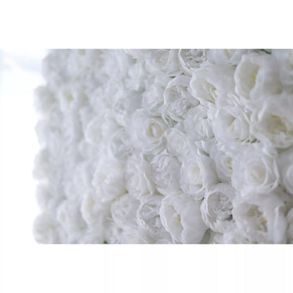 Presents: White Blossom Bliss – A Dense Array of Roses in an Artificial Fabric Flower Wall-VF-211