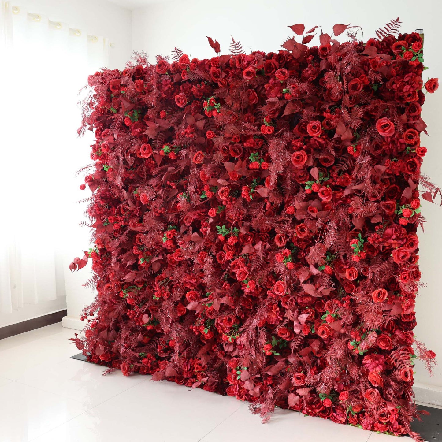 Roll Up Fabric Artificial Flower Wall Wedding Backdrop, Floral Party Decor, Event Photography-VF-303