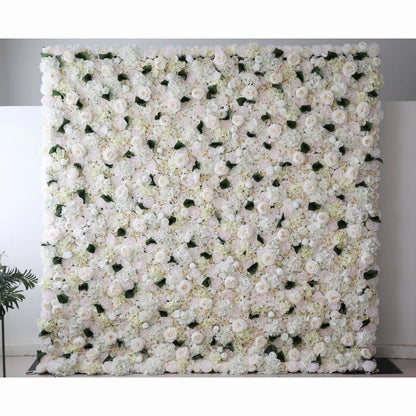 Showcases: Ivory Elegance – A Majestic Symphony of Roses in an Artificial Fabric Flower Wall-VF-212