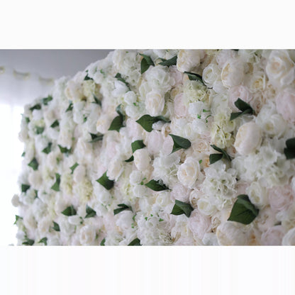 Showcases: Ivory Elegance – A Majestic Symphony of Roses in an Artificial Fabric Flower Wall-VF-212