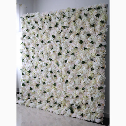 Showcases: Ivory Elegance – A Majestic Symphony of Roses in an Artificial Fabric Flower Wall-VF-212