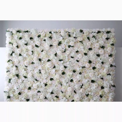 Showcases: Ivory Elegance – A Majestic Symphony of Roses in an Artificial Fabric Flower Wall-VF-212