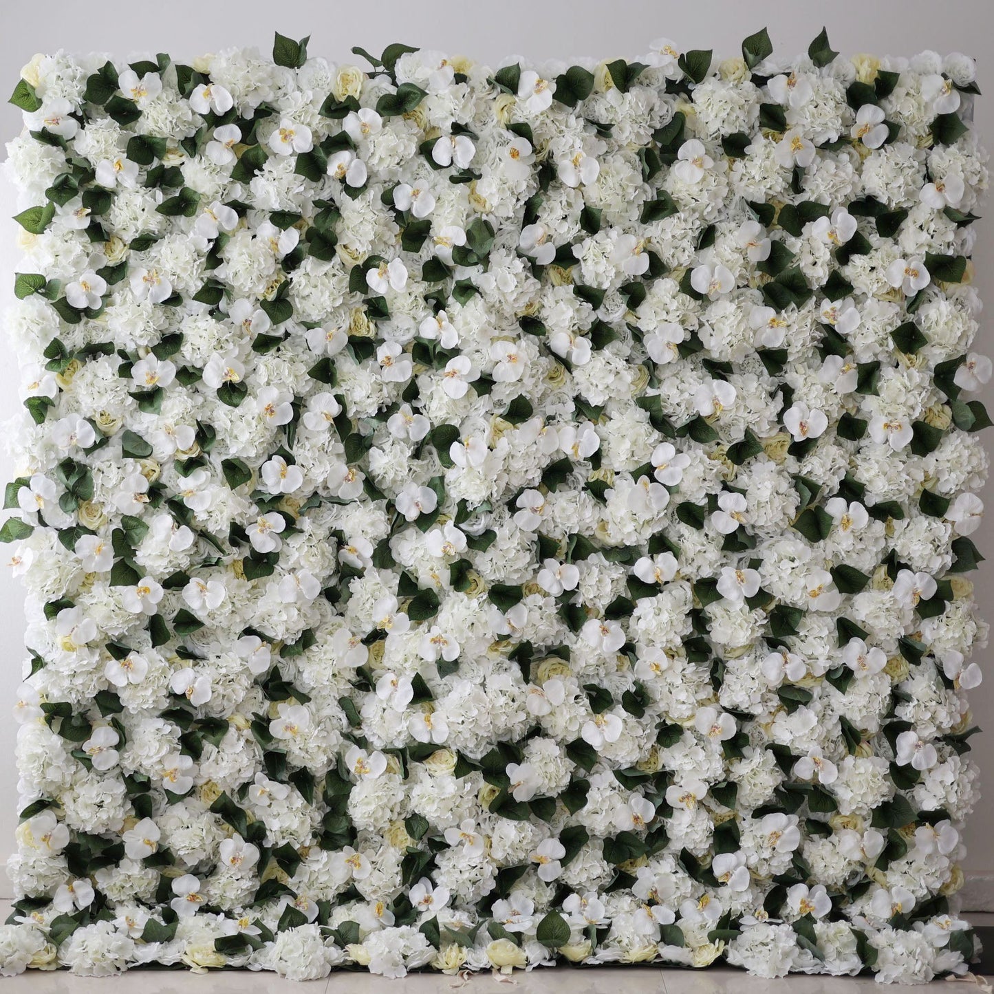 Roll Up Fabric Artificial White Phalaenopsis Aphrodite and Roses Flower Wall Wedding Backdrop, Floral Party Decor, Event Photography-VF-003