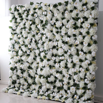 Roll Up Fabric Artificial White Phalaenopsis Aphrodite and Roses Flower Wall Wedding Backdrop, Floral Party Decor, Event Photography-VF-003