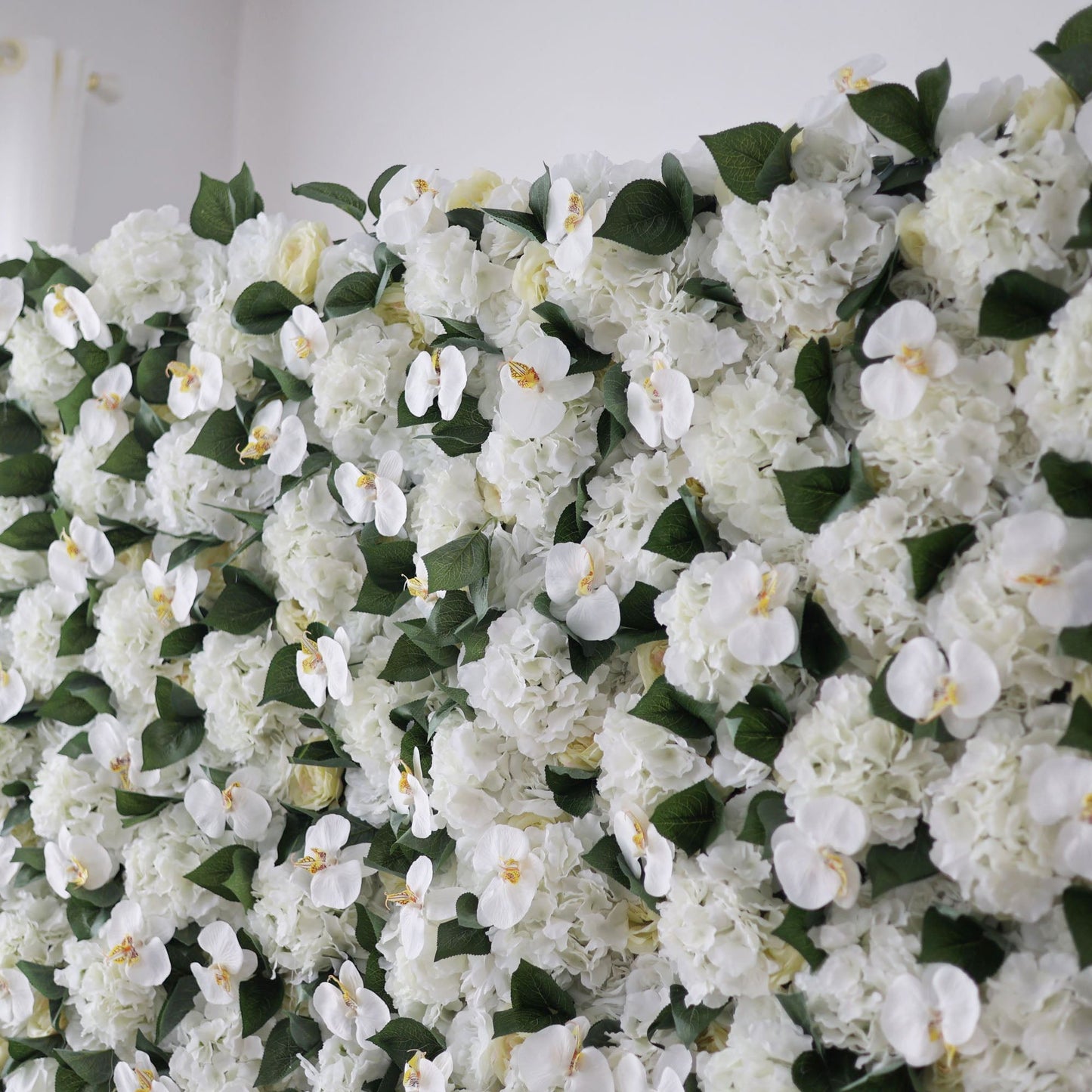 Roll Up Fabric Artificial White Phalaenopsis Aphrodite and Roses Flower Wall Wedding Backdrop, Floral Party Decor, Event Photography-VF-003