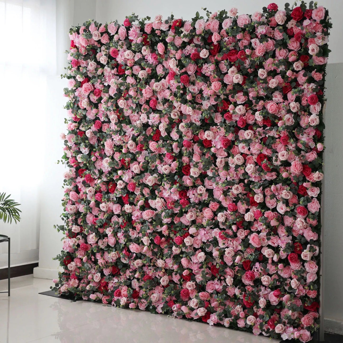 Presents: Blooming Bliss Artificial Fabric Flower Wall – Lush Pink, Red, and White Rose Display for Weddings, Events, and Home Décor – Ultimate Floral Backdrop for Romantic Ambiances-VF-214