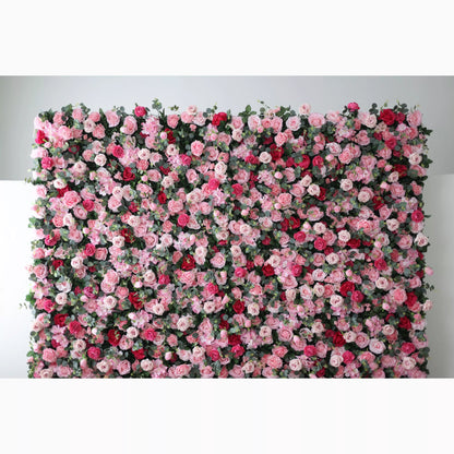 Presents: Blooming Bliss Artificial Fabric Flower Wall – Lush Pink, Red, and White Rose Display for Weddings, Events, and Home Décor – Ultimate Floral Backdrop for Romantic Ambiances-VF-214