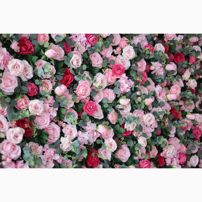 Presents: Blooming Bliss Artificial Fabric Flower Wall – Lush Pink, Red, and White Rose Display for Weddings, Events, and Home Décor – Ultimate Floral Backdrop for Romantic Ambiances-VF-214