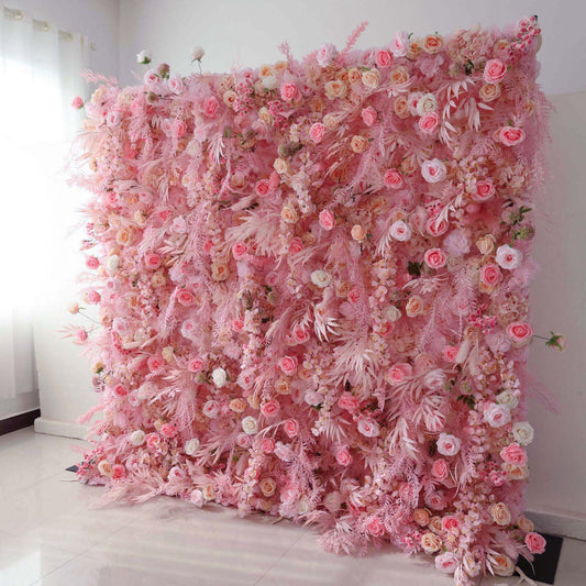 Roll Up Fabric Artificial Flower Wall Wedding Backdrop, Floral Party Decor, Event Photography-VF-305