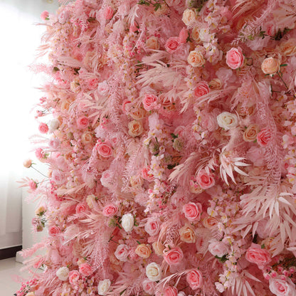 Roll Up Fabric Artificial Flower Wall Wedding Backdrop, Floral Party Decor, Event Photography-VF-305