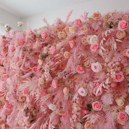 Roll Up Fabric Artificial Flower Wall Wedding Backdrop, Floral Party Decor, Event Photography-VF-305