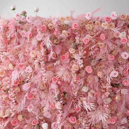 Roll Up Fabric Artificial Flower Wall Wedding Backdrop, Floral Party Decor, Event Photography-VF-305