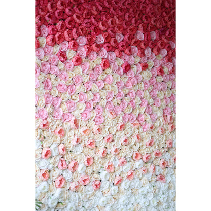 Roll Up Fabric Artificial Gradient Red to White Flower Wall Wedding Backdrop, Floral Party Decor, Event Photography-VF-035