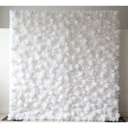 Roll Up Fabric Artificial Pure White Flower Wall Wedding Backdrop, Floral Party Decor, Event Photography-VF-051-