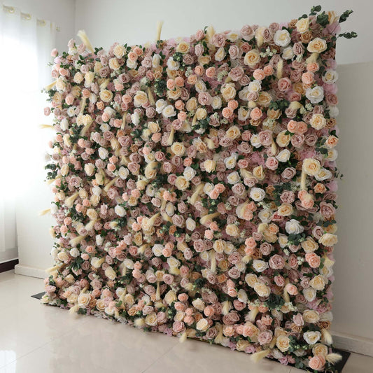 Roll Up Fabric Artificial Flower Wall Wedding Backdrop, Floral Party Decor, Event Photography-VF-302