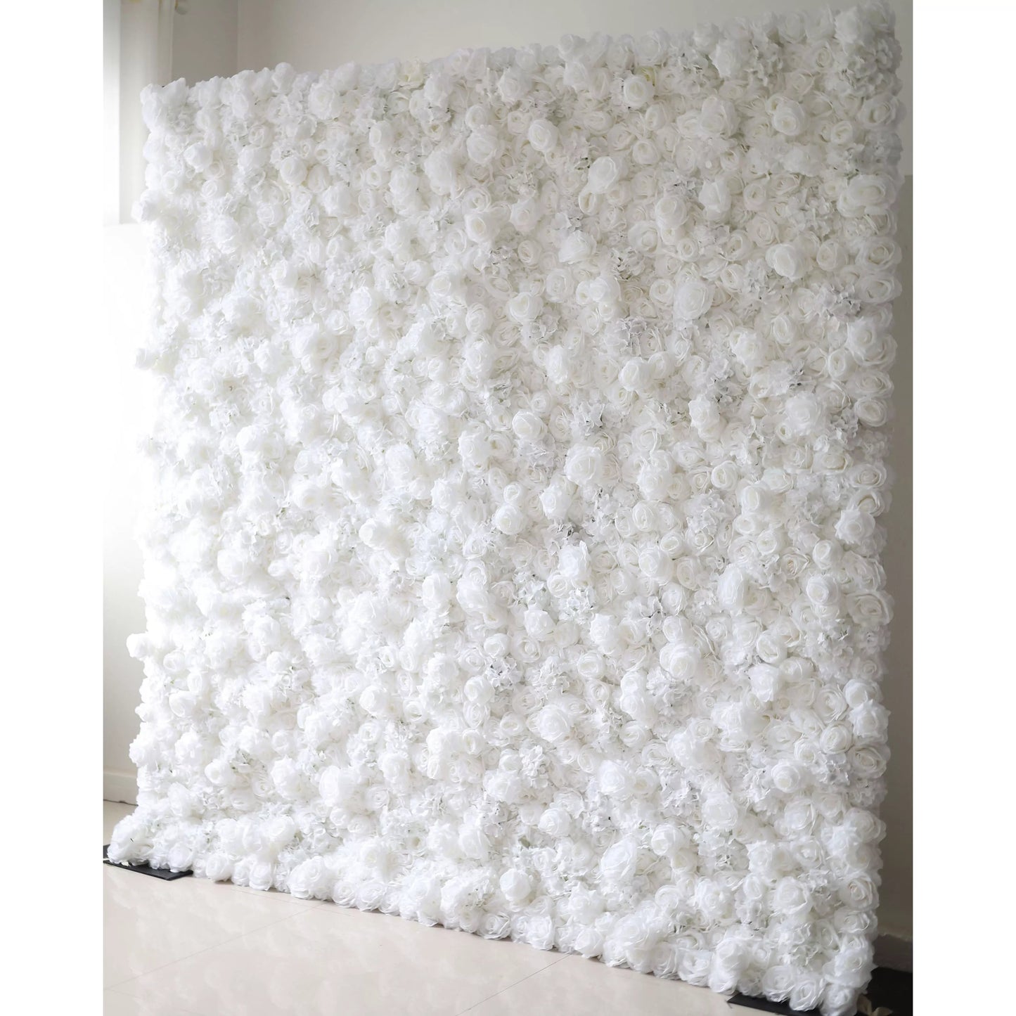 Roll Up Fabric Artificial Pure White Flower Wall Wedding Backdrop, Floral Party Decor, Event Photography-VF-051-