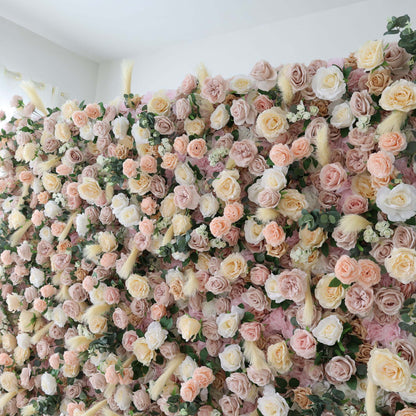 Roll Up Fabric Artificial Flower Wall Wedding Backdrop, Floral Party Decor, Event Photography-VF-302