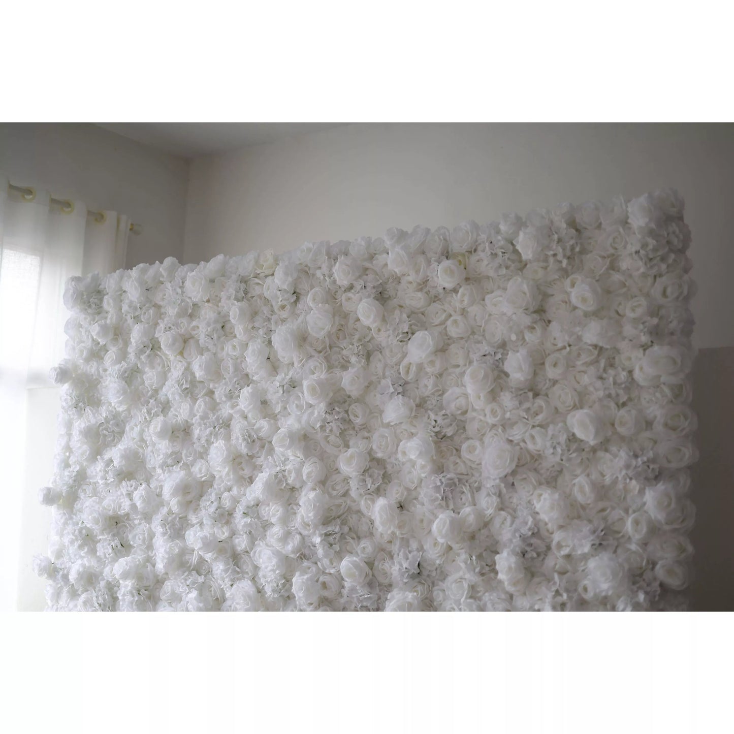 Roll Up Fabric Artificial Pure White Flower Wall Wedding Backdrop, Floral Party Decor, Event Photography-VF-051-