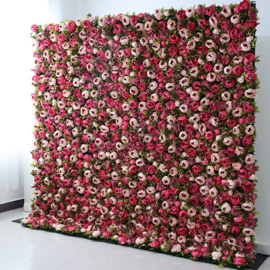 Roll Up Fabric Artificial Flower Wall Wedding Backdrop, Floral Party Decor, Event Photography-VF-334