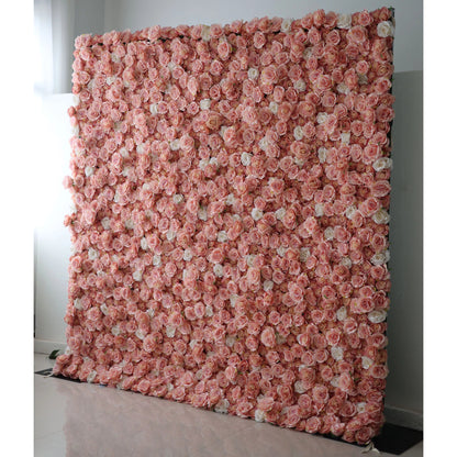 Roll Up Fabric Artificial Turkish Rose and Oriental Pink and White Flower Wall Wedding Backdrop, Floral Party Decor, Event Photography-VF-054