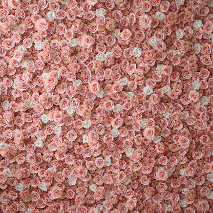 Roll Up Fabric Artificial Turkish Rose and Oriental Pink and White Flower Wall Wedding Backdrop, Floral Party Decor, Event Photography-VF-054