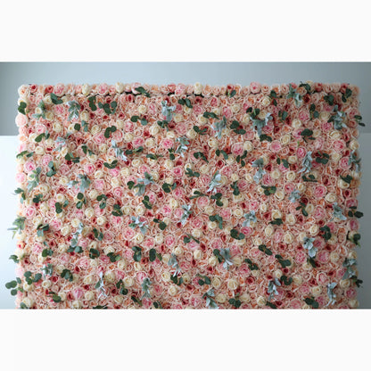 Showcases: The Peach Blossom Euphoria - Artificial Fabric Flower Wall Featuring Rosy Blush and Creamy Peach Florals – An Enchanting Backdrop for Celebrations & Cozy Home Interiors-VF-215